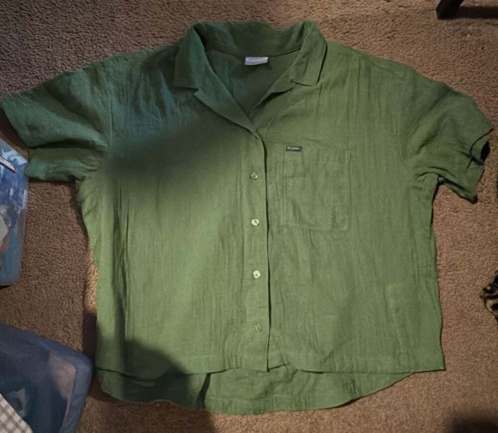 Women’s Columbia Sportswear Green Short Sleeve Cotton Button Down Shirt Size XL